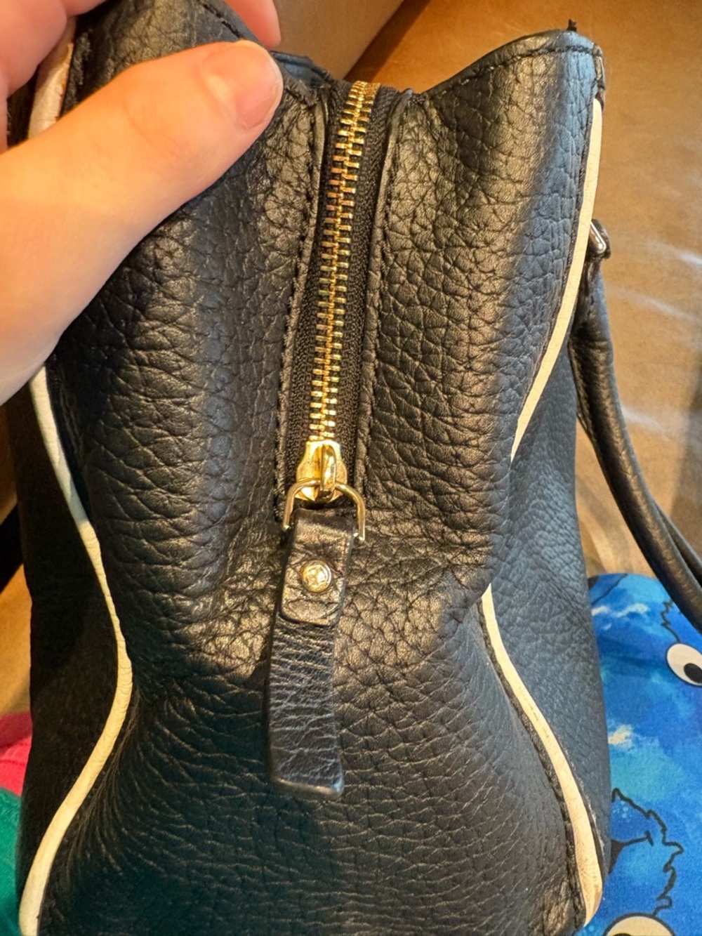 kate spade Black Pebbled Leather Shoulder Bag with White Trim - Picture 16 of 16